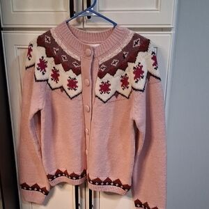 NWT Bailey 44 Pink Fair Isle Cardigan